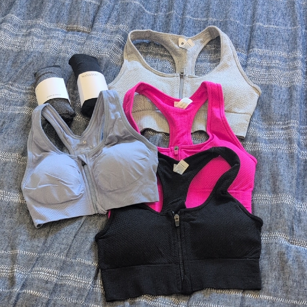 Women's Zipper Sports Bra Set - Gray, Pink, Black